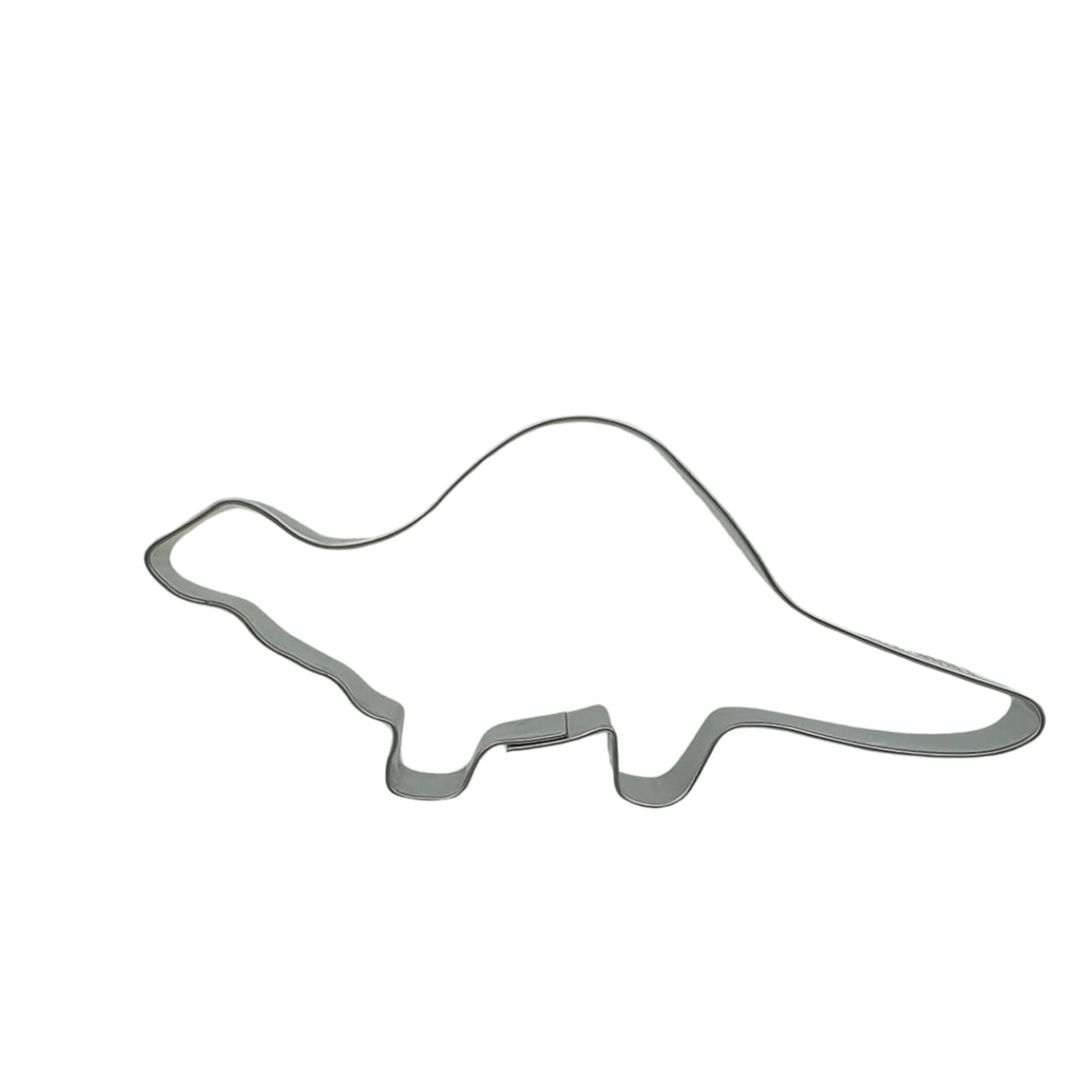 Stainless steel cookie cutter in shape of brontosaurus dinosaur