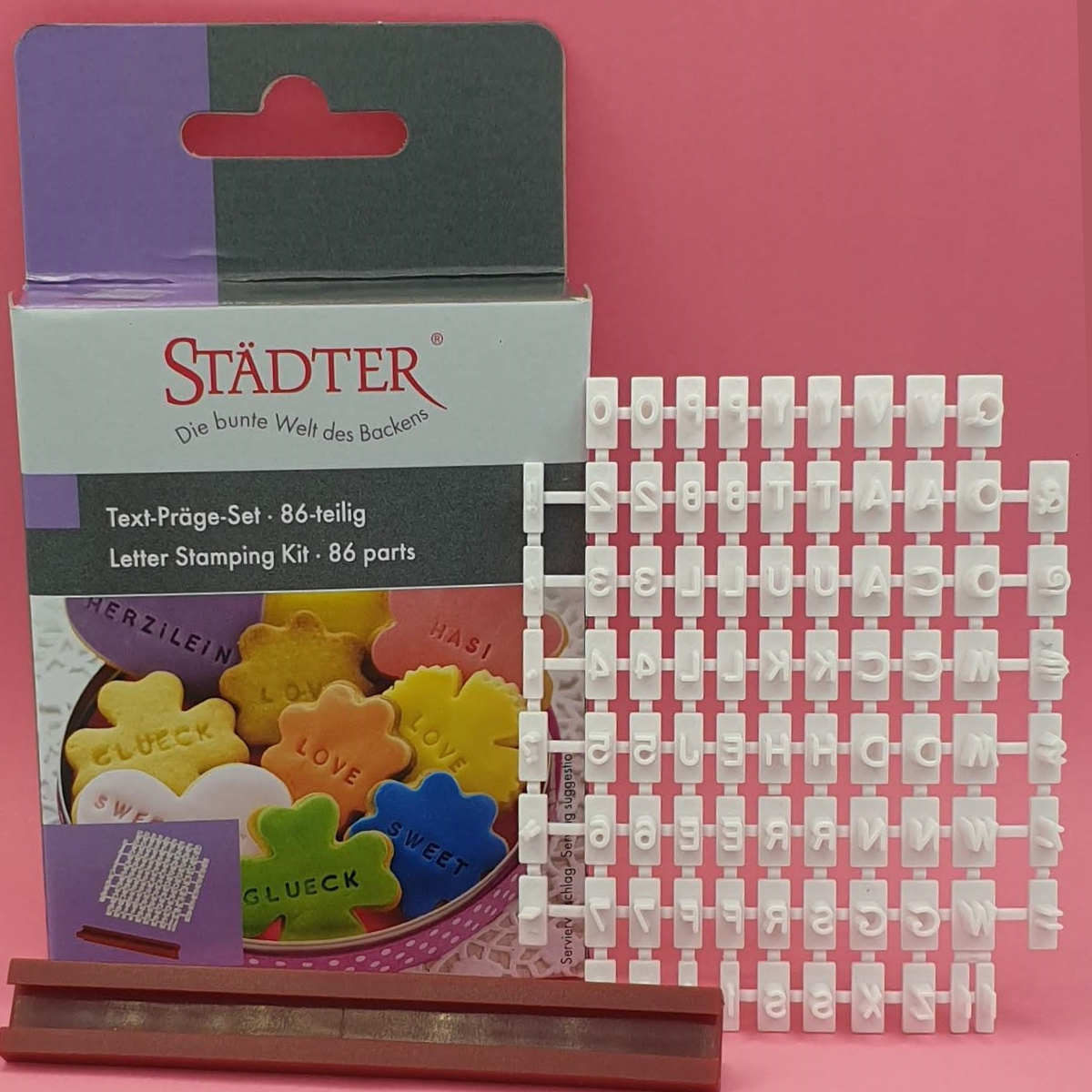 Letter stamps with packaging and stamp holder for cookies and fondant