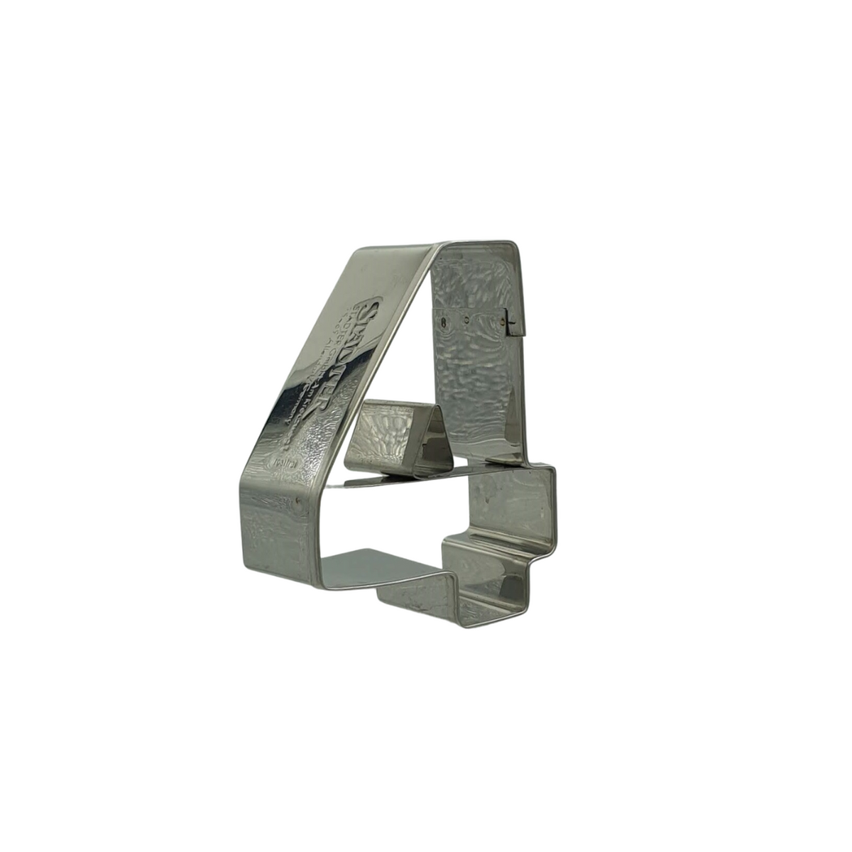 Number 4 cookie cutter side view stainless steel.
