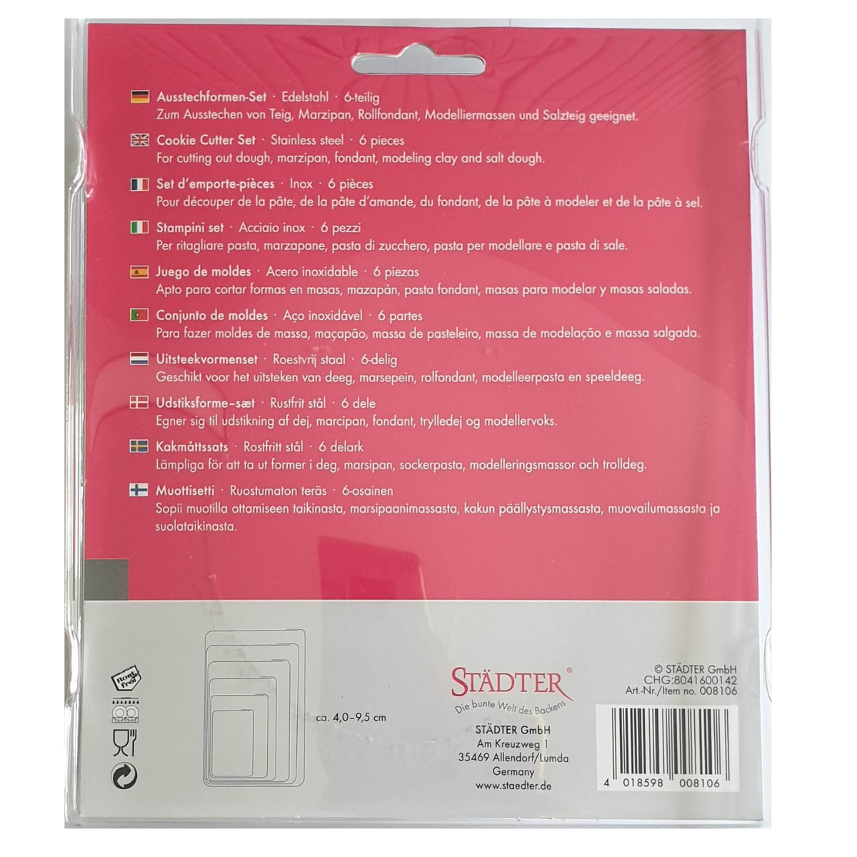 Set of 6 Rectangle Cookie Cutters Stainless Steel