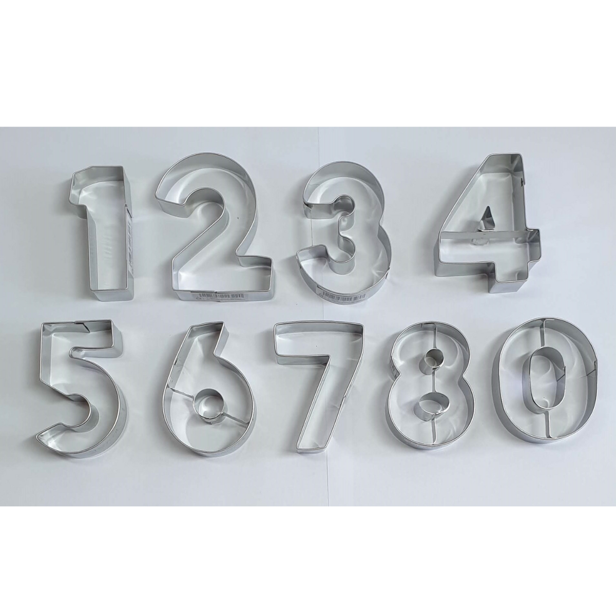 Set of 9 stainless steel number cookie cutters numbers 0 - 9.  Cutters are 6.5cm tall.