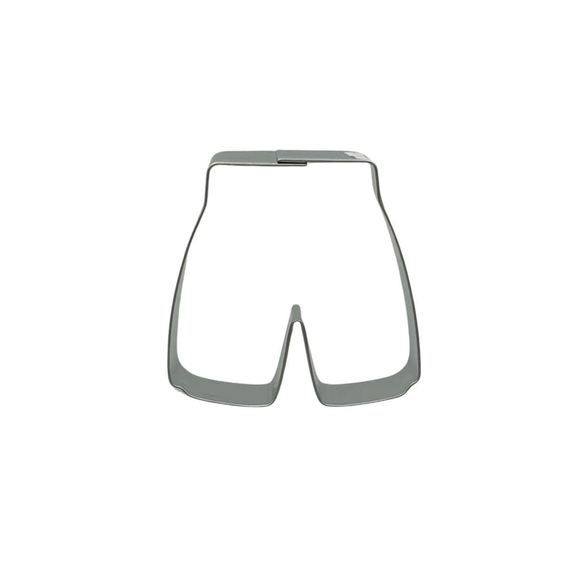Football shorts cookie cutter made from stainless steel.