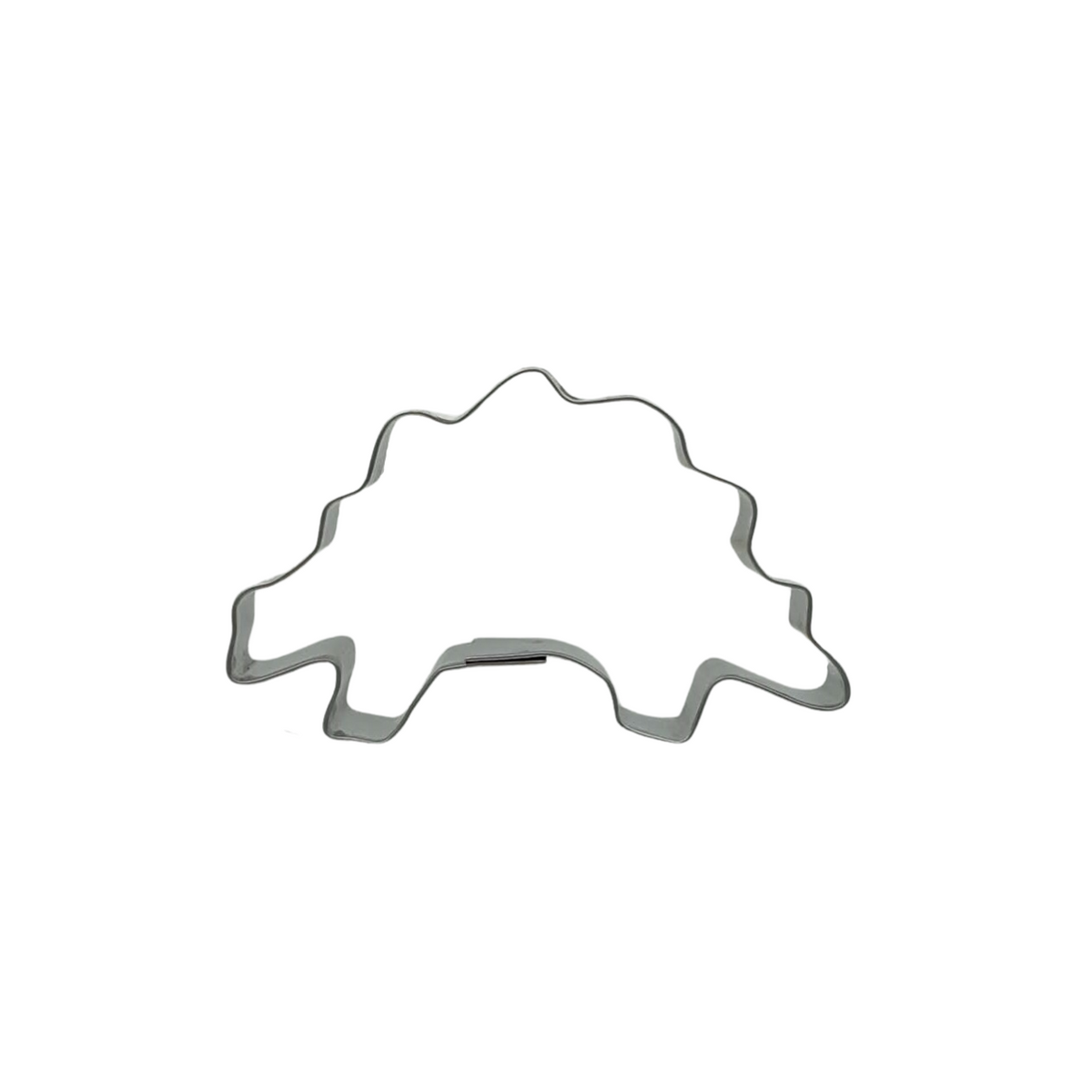 Stainless steel cookie cutter in shape of stegosaurus dinosaur