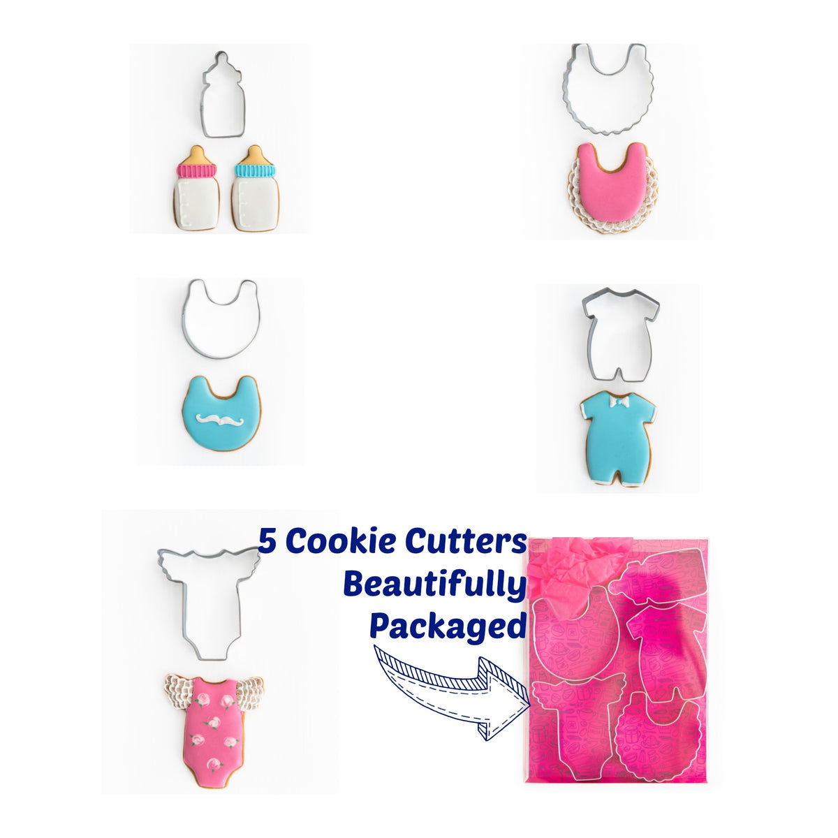 Baby Shower Cookie Cutter Set of 5 - Professional Quality Stainless Steel