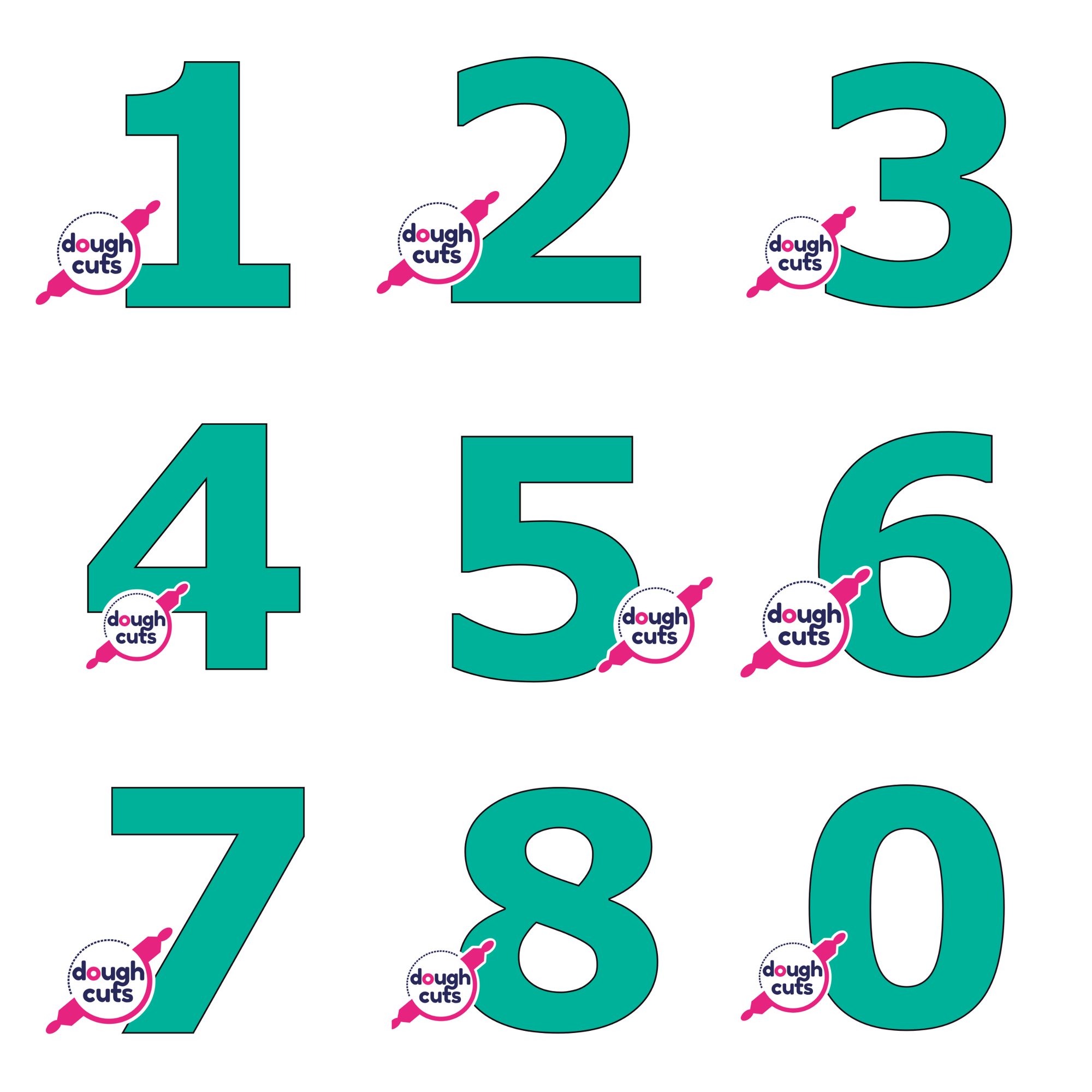 Set of 9 Number Cookie Cake Templates