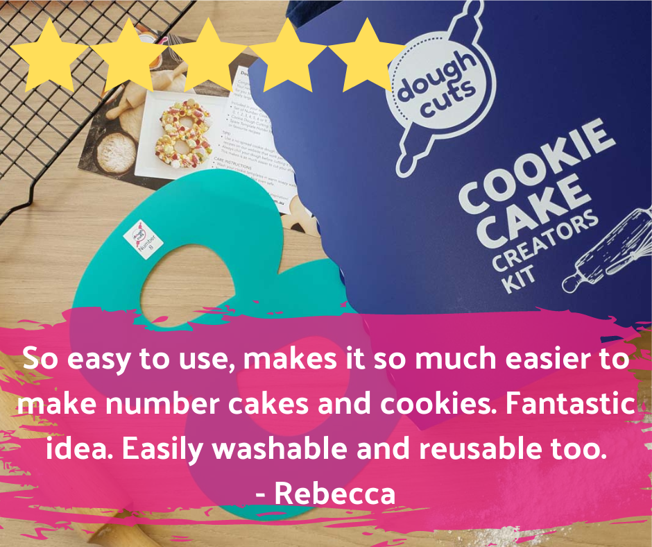 Customer review shared which says So easy to use, makes it so much easier to make number cakes and cookies.  Fantastic Idea.  Easily washable and reusable too.